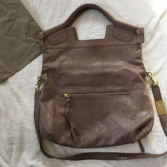 Foley&Corinna Foldover Tote Taupe Sparkle Leather - Picture 4 of 8